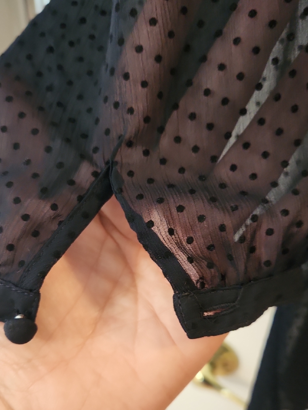 Fossill Sheer Swiss Polka Dot Tie-Neck Blouse - Black - Picture 6 of 8